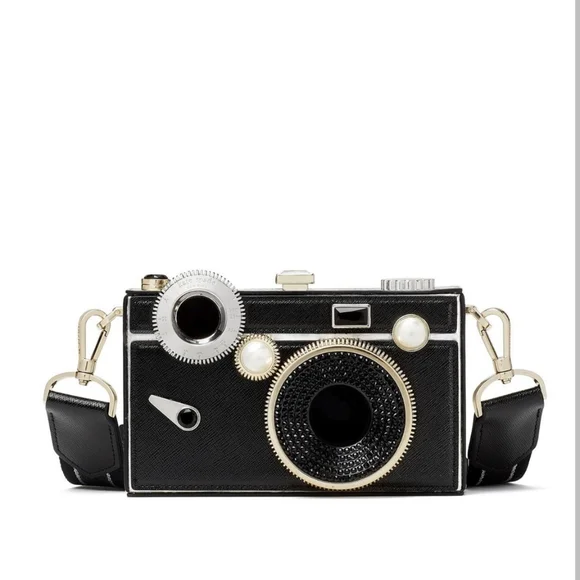 Kate Spade Novelty Clic 3D Camera Bag Metallic Leather Clutch Crossbody - Picture 5 of 15